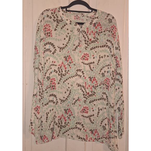Woolworths Floral Rolltab Longsleeve Large Top Blouse Lightweight Breathable - Picture 1 of 5